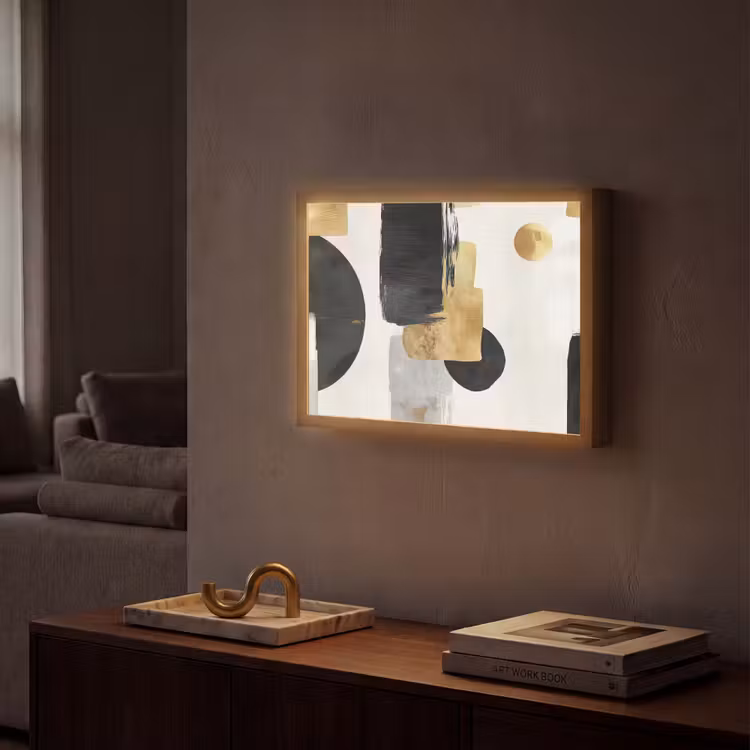 Goud - Rechthoeken - Cirkels - Abstract Light Box met batterij (Wandlamp) middel -sfeer1