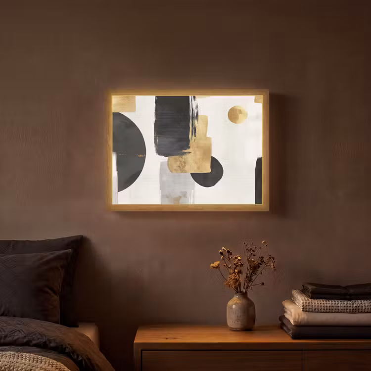 Goud - Rechthoeken - Cirkels - Abstract Light Box met batterij (Wandlamp) middel -sfeer4