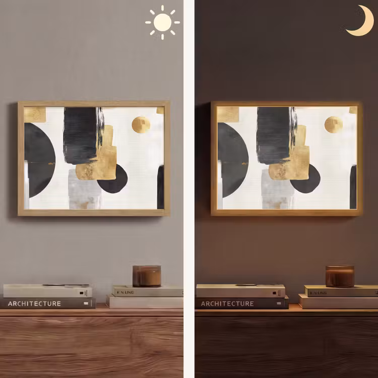 Goud - Rechthoeken - Cirkels - Abstract Light Box met batterij (Wandlamp) middel -sfeer3