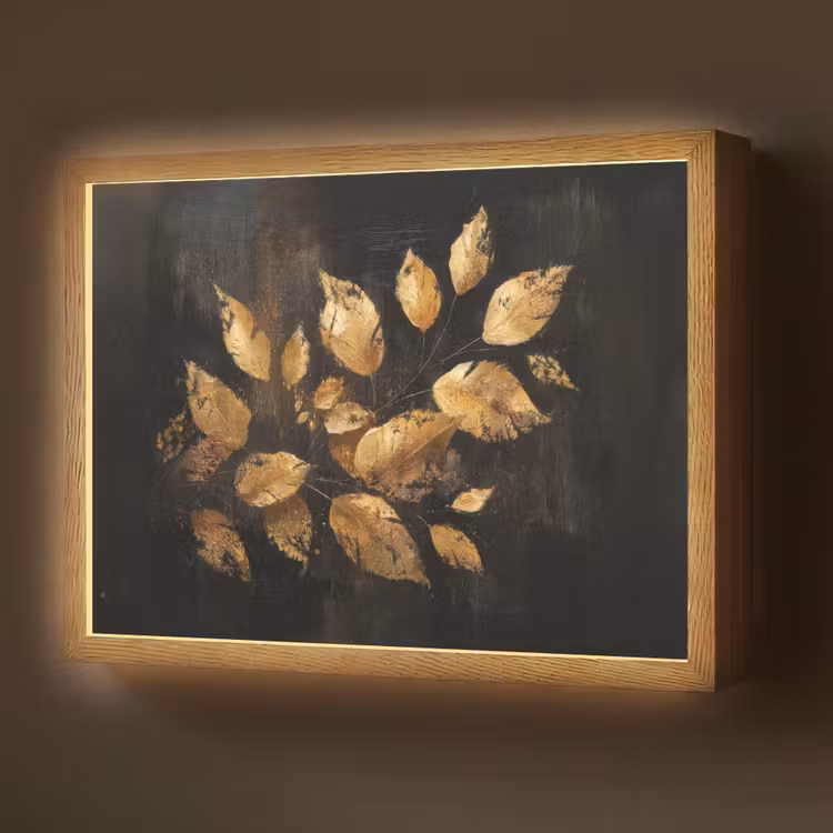 Gouden Bladeren op Donkere Achtergrond Light Box met batterij (Wandlamp) middel -z3d_website