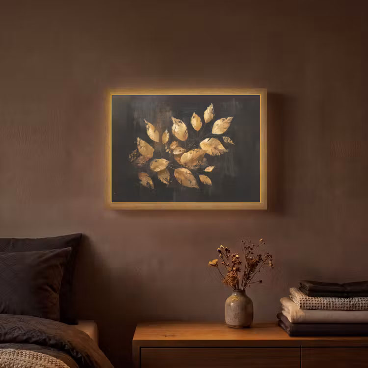 Gouden Bladeren op Donkere Achtergrond Light Box met batterij (Wandlamp) middel -sfeer4