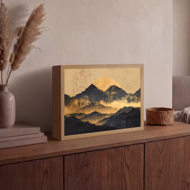 Gouden Bergen bij Maanlicht Light Box met batterij (Wandlamp) middel -sfeer2