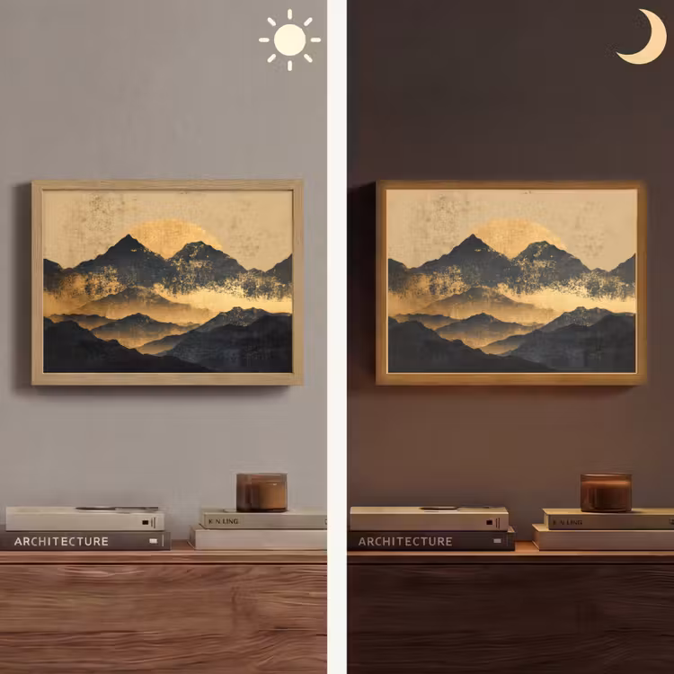 Gouden Bergen bij Maanlicht Light Box met batterij (Wandlamp) middel -sfeer3