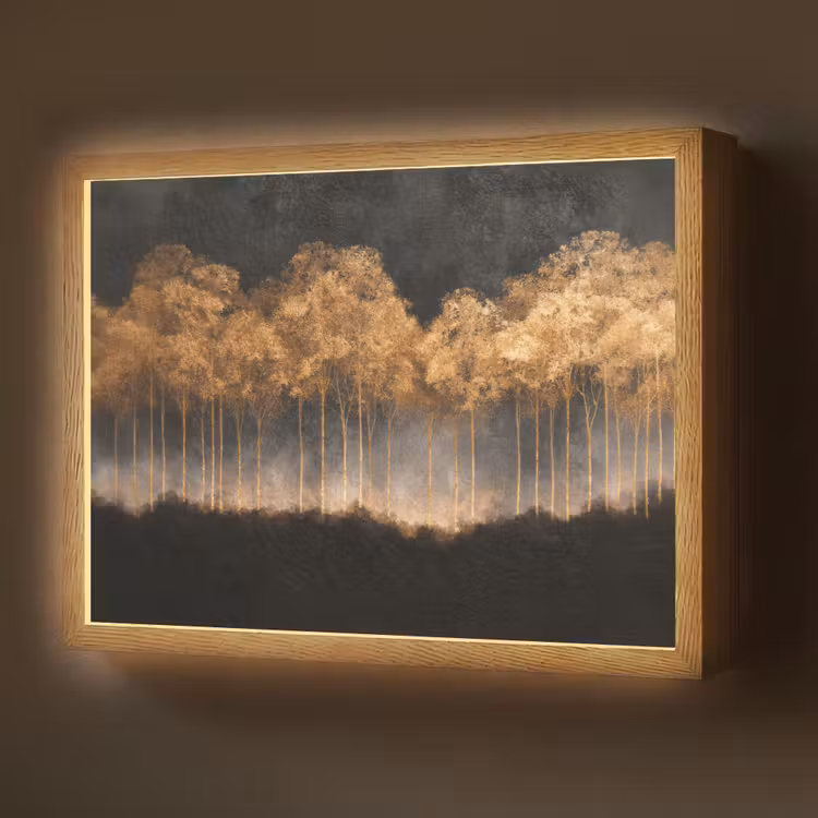 Gouden Bomen in Mistig Landschap Light Box met batterij (Wandlamp) middel -z3d_website