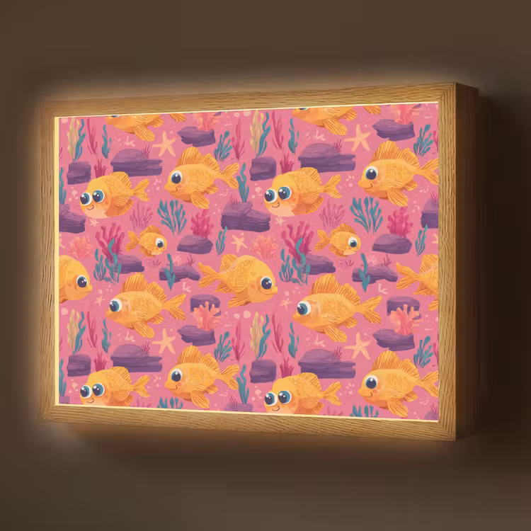 Goudvissen - Koraal - Kleurrijk Light Box met batterij (Wandlamp) middel 907 -z3d_website