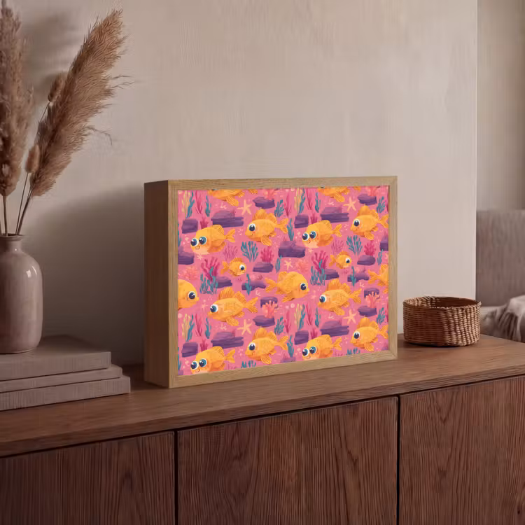 Goudvissen - Koraal - Kleurrijk Light Box met batterij (Wandlamp) middel 907 -sfeer2