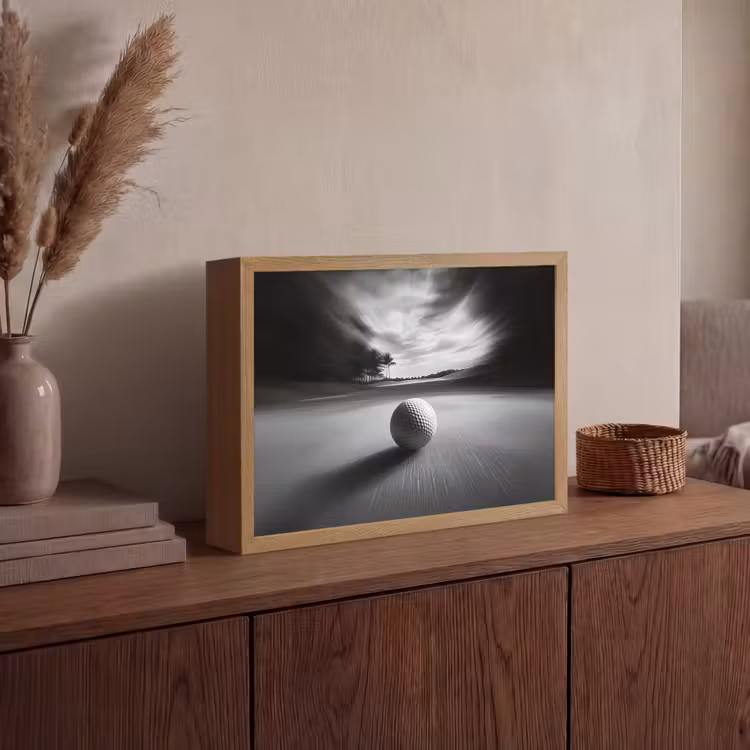 Golfbal - Wazig - Zwart Light Box met batterij (Wandlamp) middel -sfeer2