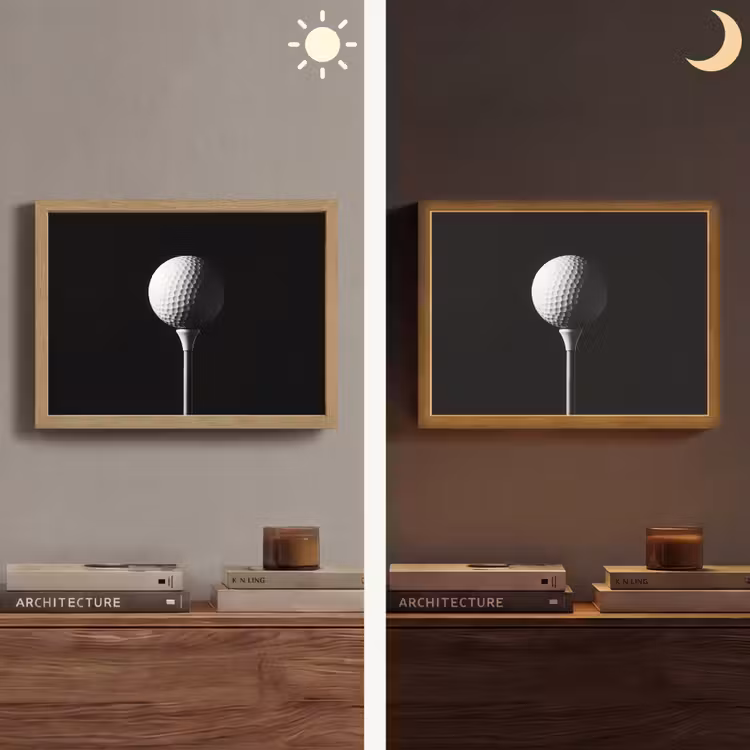 Golfbal - Minimalistisch - Wit Light Box met batterij (Wandlamp) middel -sfeer3