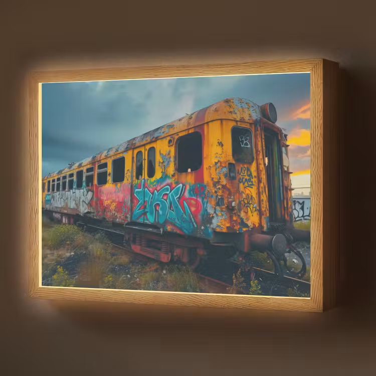 Graffiti - Verlaten trein - Street art Light Box met batterij (Wandlamp) middel -z3d_website