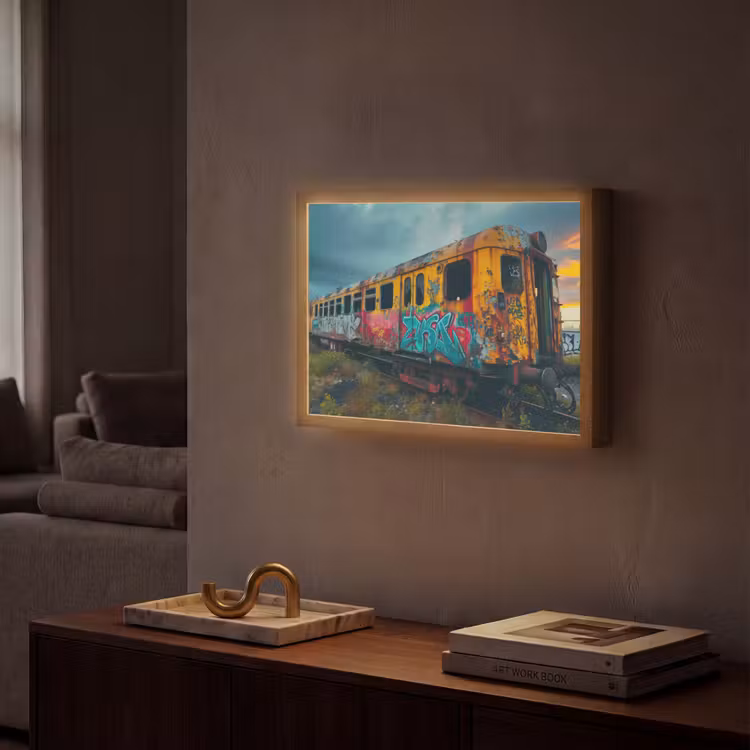 Graffiti - Verlaten trein - Street art Light Box met batterij (Wandlamp) middel -sfeer1
