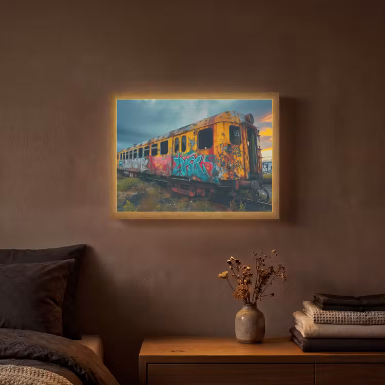 Graffiti - Verlaten trein - Street art Light Box met batterij (Wandlamp) middel -sfeer4