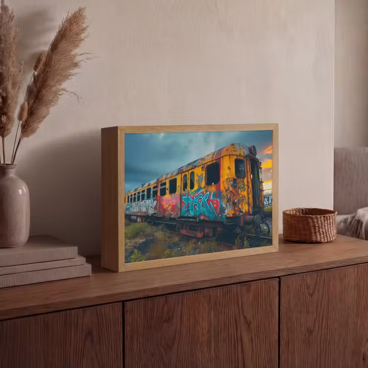 Graffiti - Verlaten trein - Street art Light Box met batterij (Wandlamp) middel -sfeer2