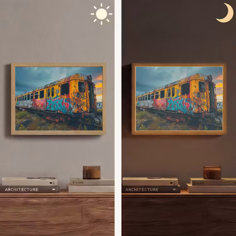 Graffiti - Verlaten trein - Street art Light Box met batterij (Wandlamp) middel -sfeer3
