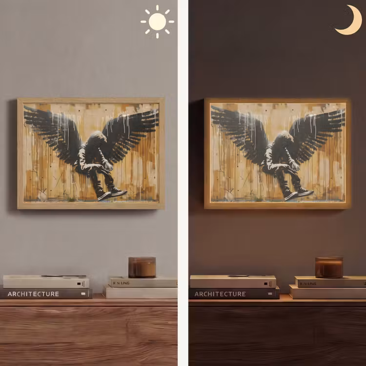 Graffiti - Kunst - Vleugels - Street art - Banksy Style Light Box met batterij (Wandlamp) middel -sfeer3