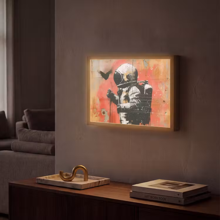 Graffiti - Astronaut - Street art - Ruimte Light Box met batterij (Wandlamp) middel -sfeer1