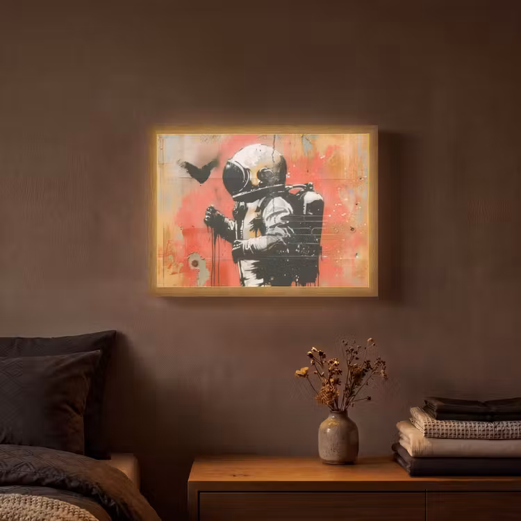 Graffiti - Astronaut - Street art - Ruimte Light Box met batterij (Wandlamp) middel -sfeer4
