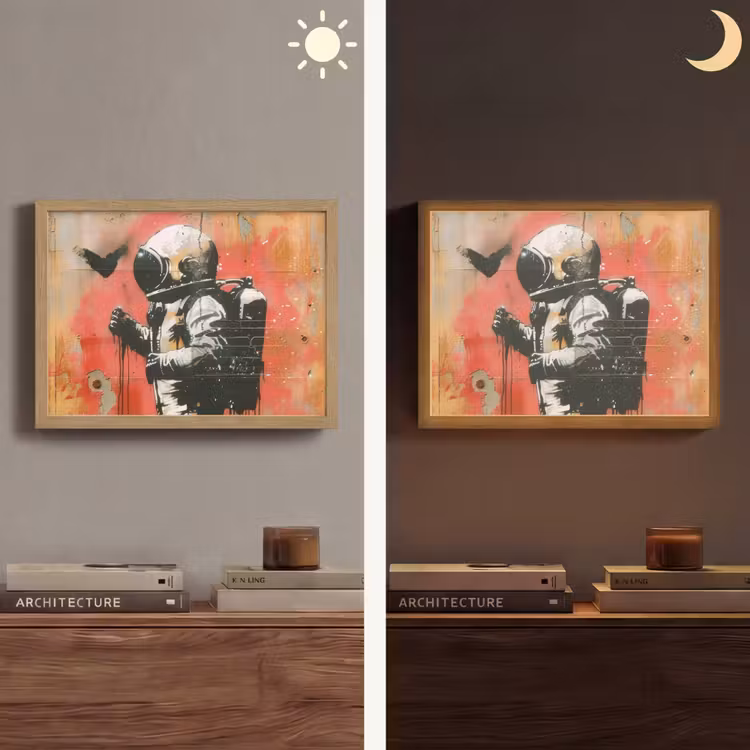 Graffiti - Astronaut - Street art - Ruimte Light Box met batterij (Wandlamp) middel -sfeer3