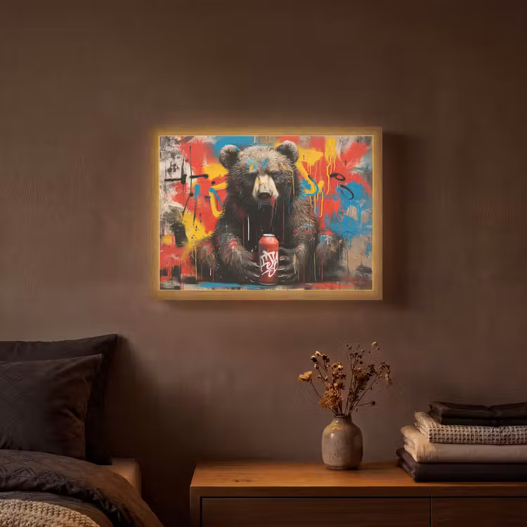 Graffiti - Beer - Dier - Muur - Street art Light Box met batterij (Wandlamp) middel -sfeer4