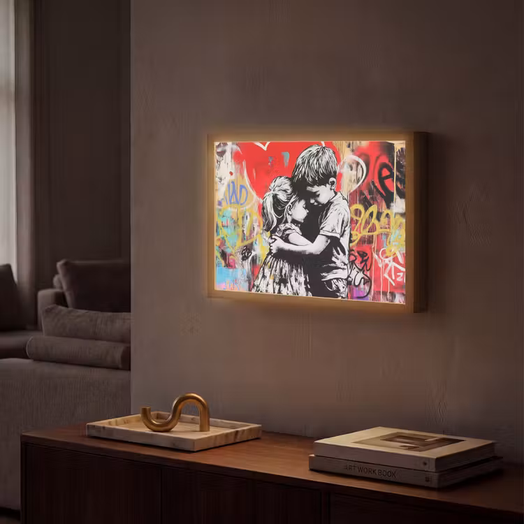 Graffiti - Zwart wit - Street art Light Box met batterij (Wandlamp) middel -sfeer1