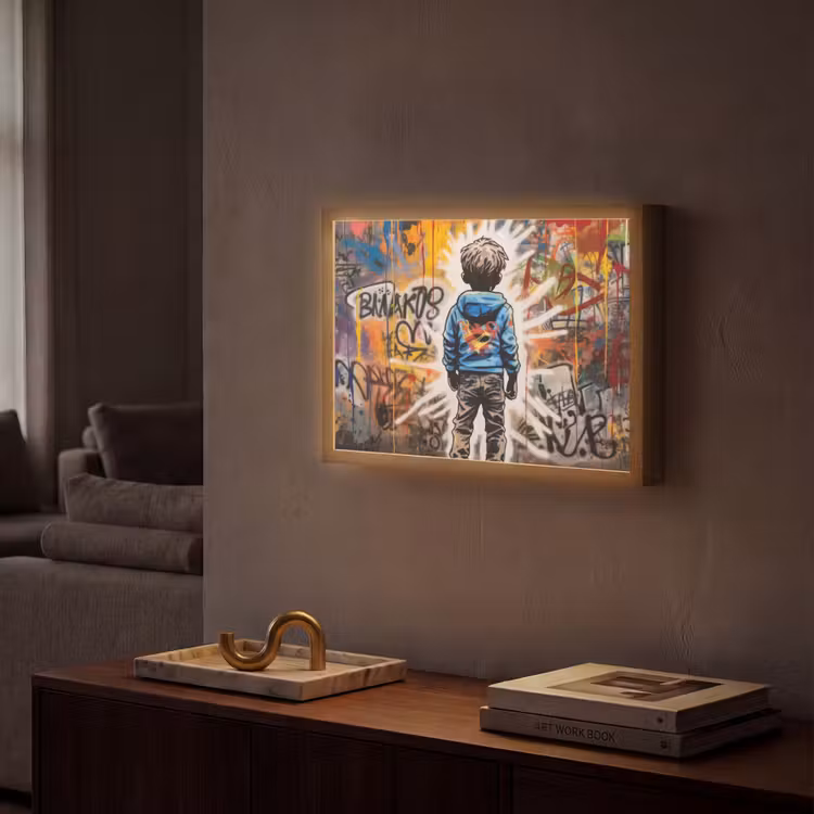 Graffiti - Jongen - Kleuren - Street Art Light Box met batterij (Wandlamp) middel -sfeer1