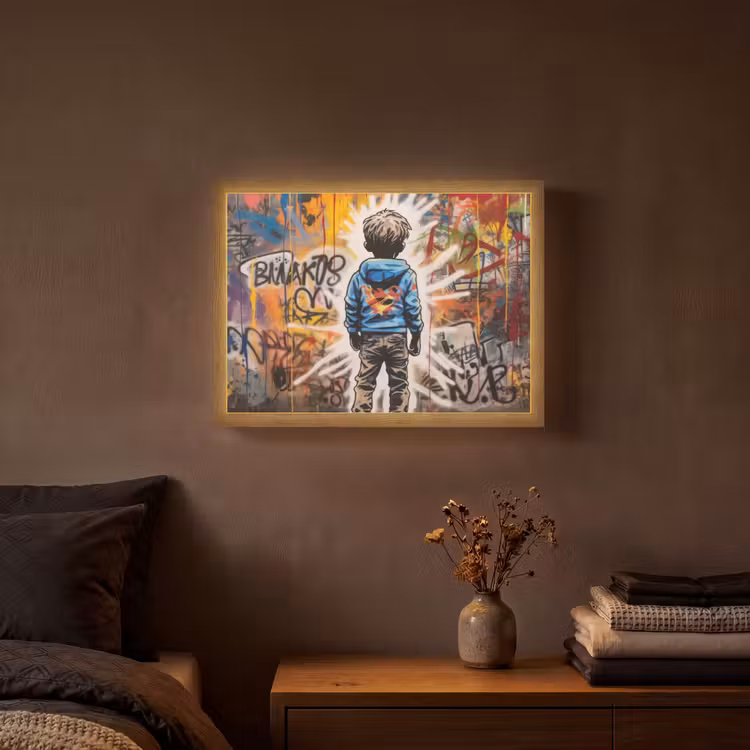 Graffiti - Jongen - Kleuren - Street Art Light Box met batterij (Wandlamp) middel -sfeer4