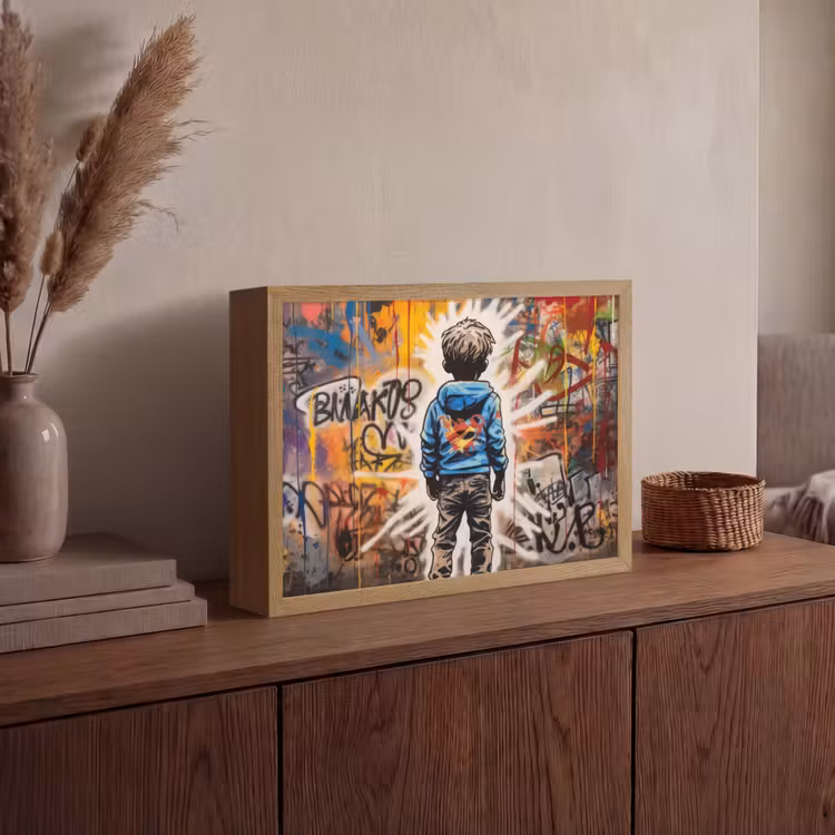 Graffiti - Jongen - Kleuren - Street Art Light Box met batterij (Wandlamp) middel -sfeer2