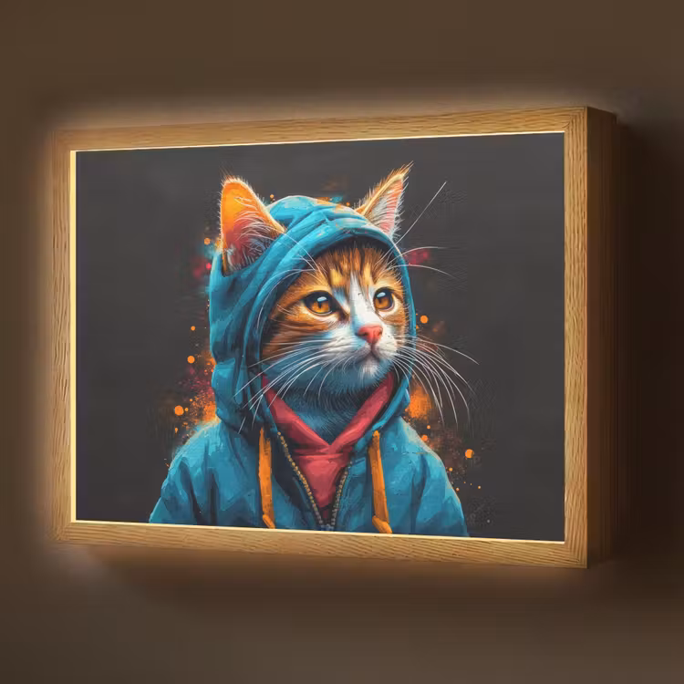 Graffiti - Kat - Zwart - Jas - Street art Light Box met batterij (Wandlamp) middel -z3d_website