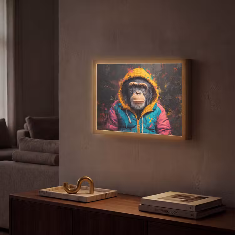 Graffiti - Chimpansee - Jas - Aap - Verf Light Box met batterij (Wandlamp) middel -sfeer1