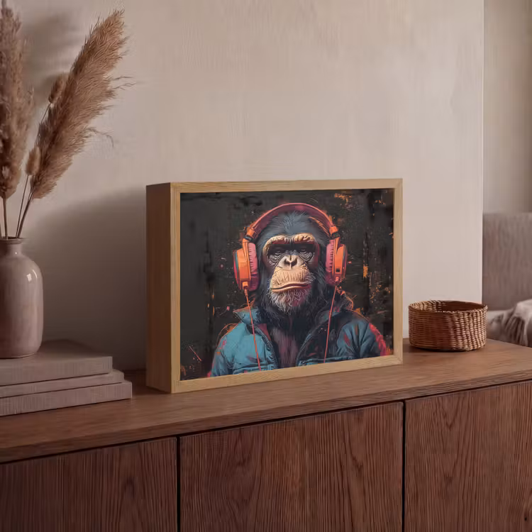 Graffiti - Chimpansee - Koptelefoon - Aap Light Box met batterij (Wandlamp) middel -sfeer2