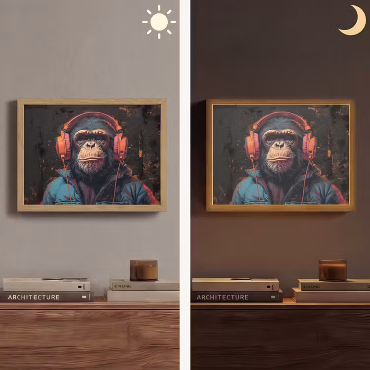 Graffiti - Chimpansee - Koptelefoon - Aap Light Box met batterij (Wandlamp) middel -sfeer3