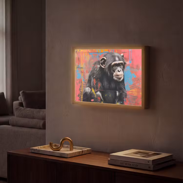 Graffiti - Chimpansee - Aap - Dieren - Street art Light Box met batterij (Wandlamp) middel -sfeer1