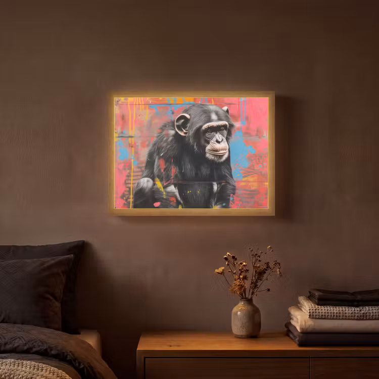 Graffiti - Chimpansee - Aap - Dieren - Street art Light Box met batterij (Wandlamp) middel -sfeer4