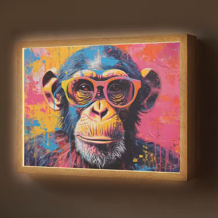 Graffiti - Chimpansee - Aap - Bril - Kleurrijk Light Box met batterij (Wandlamp) middel -z3d_website