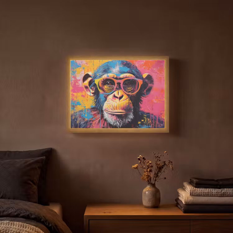 Graffiti - Chimpansee - Aap - Bril - Kleurrijk Light Box met batterij (Wandlamp) middel -sfeer4