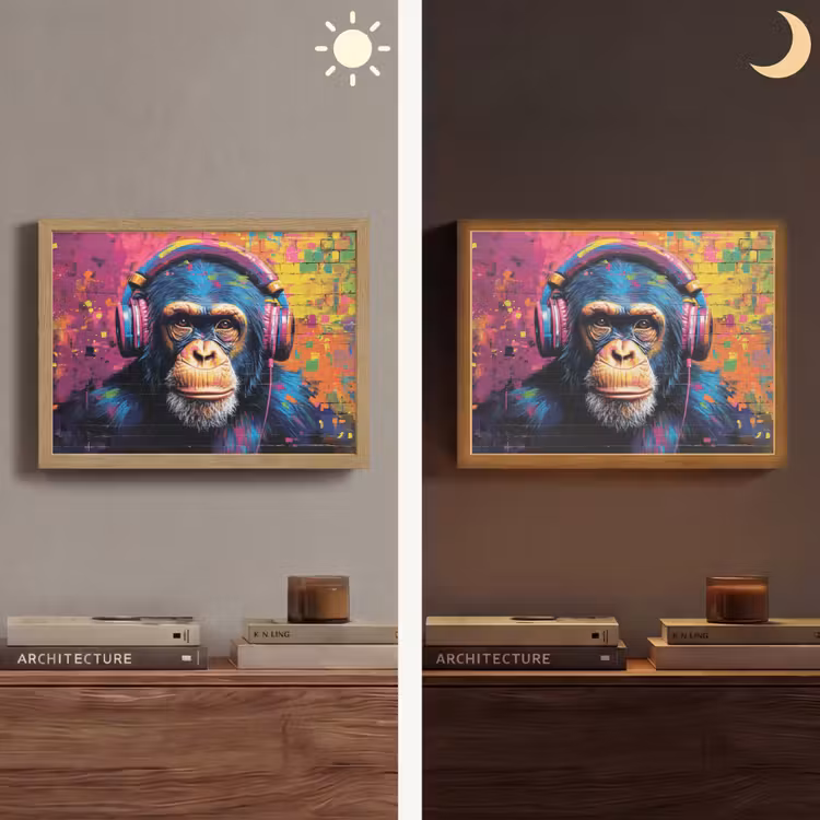 Graffiti - Chimpansee - Street art - Koptelefoon - Aap Light Box met batterij (Wandlamp) middel -sfeer3