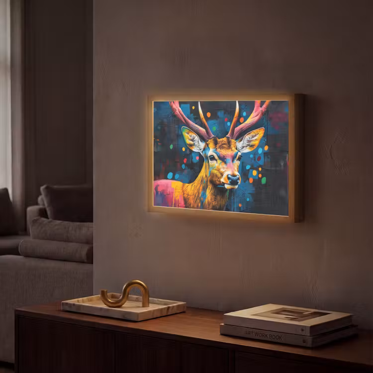 Graffiti - Hert - Dier - Kleurrijk Light Box met batterij (Wandlamp) middel -sfeer1
