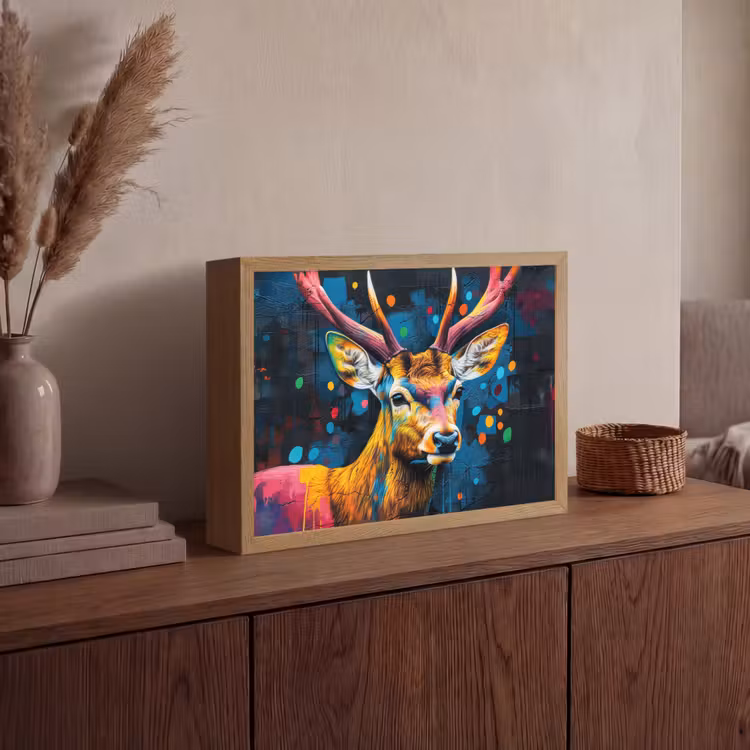 Graffiti - Hert - Dier - Kleurrijk Light Box met batterij (Wandlamp) middel -sfeer2