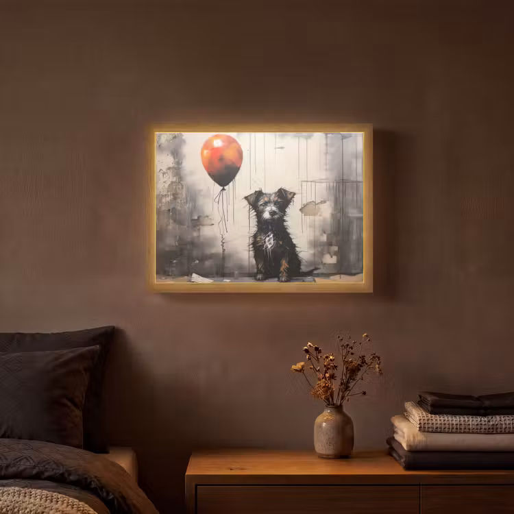 Graffiti - Hond - Ballon - Dieren Light Box met batterij (Wandlamp) middel -sfeer4