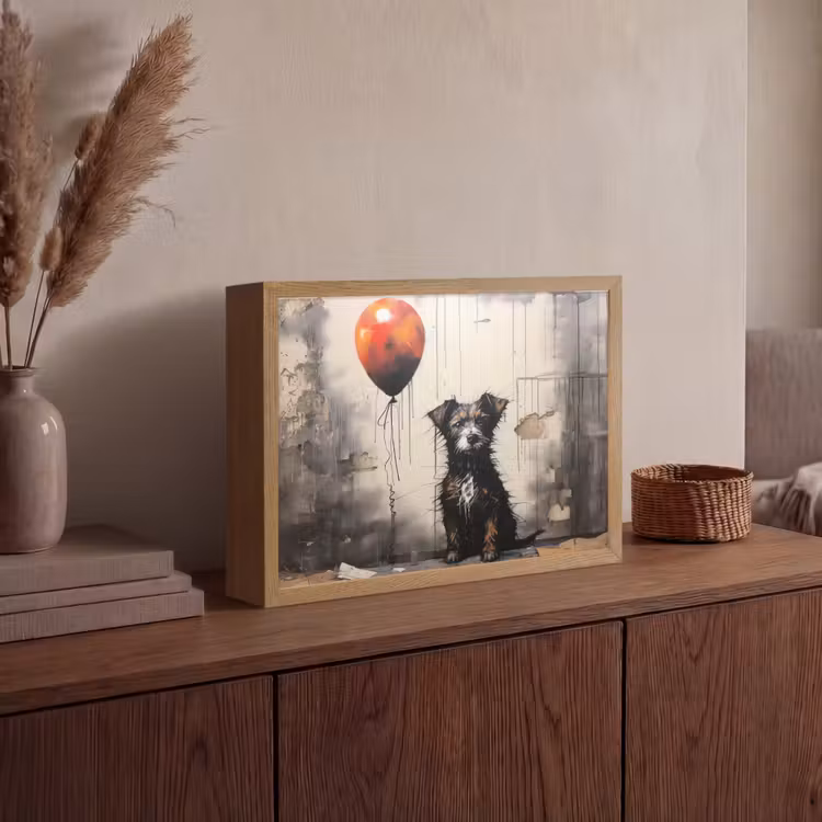 Graffiti - Hond - Ballon - Dieren Light Box met batterij (Wandlamp) middel -sfeer2