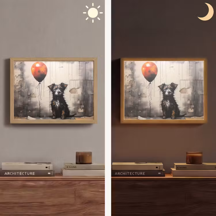 Graffiti - Hond - Ballon - Dieren Light Box met batterij (Wandlamp) middel -sfeer3