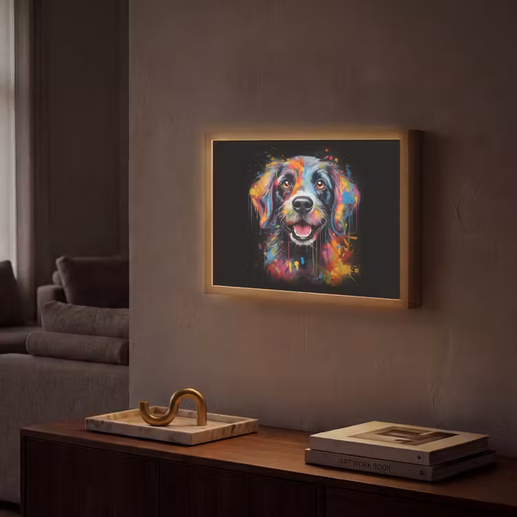 Graffiti - Hond - Zwart - Kleuren Light Box met batterij (Wandlamp) middel -sfeer1