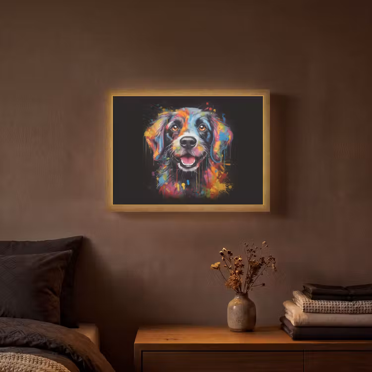 Graffiti - Hond - Zwart - Kleuren Light Box met batterij (Wandlamp) middel -sfeer4