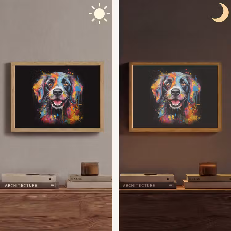 Graffiti - Hond - Zwart - Kleuren Light Box met batterij (Wandlamp) middel -sfeer3