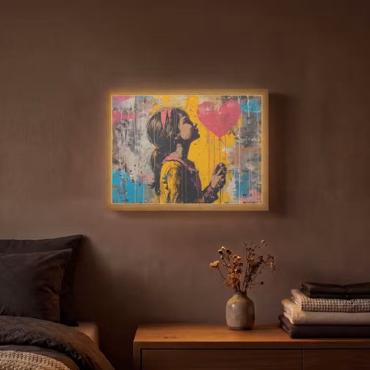 Graffiti - Meisje - Ballon - Street art Light Box met batterij (Wandlamp) middel -sfeer4