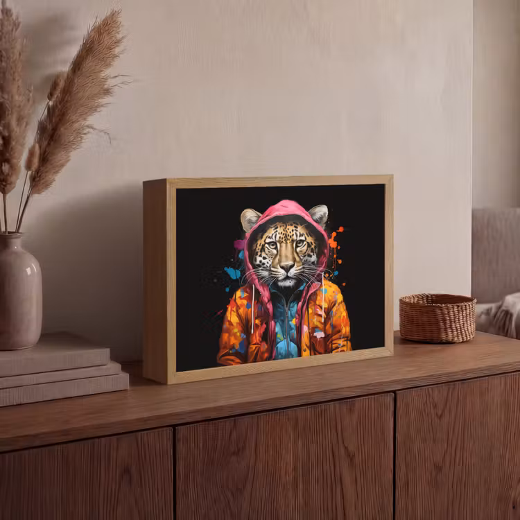 Graffiti - Luipaard - Zwart - Jas Light Box met batterij (Wandlamp) middel -sfeer2