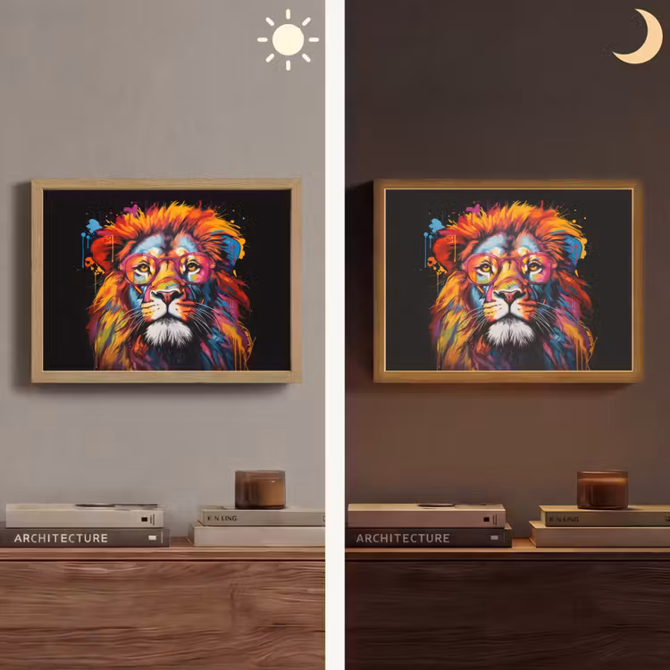 Graffiti - Leeuw - Bril - Zwart - Kleurrijk Light Box met batterij (Wandlamp) middel -sfeer3