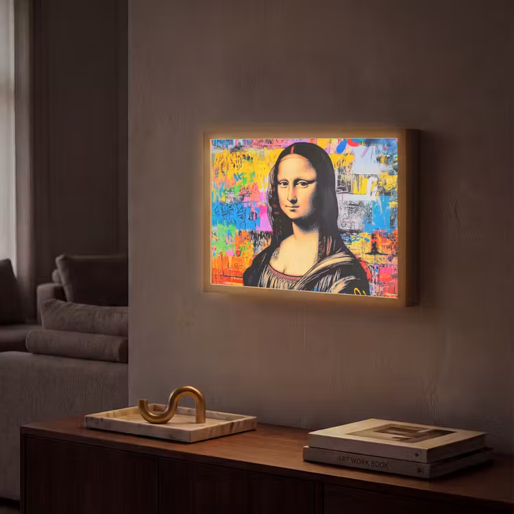 Graffiti - Neon - Mona Lisa - Kunst - Da Vinci Light Box met batterij (Wandlamp) middel -sfeer1