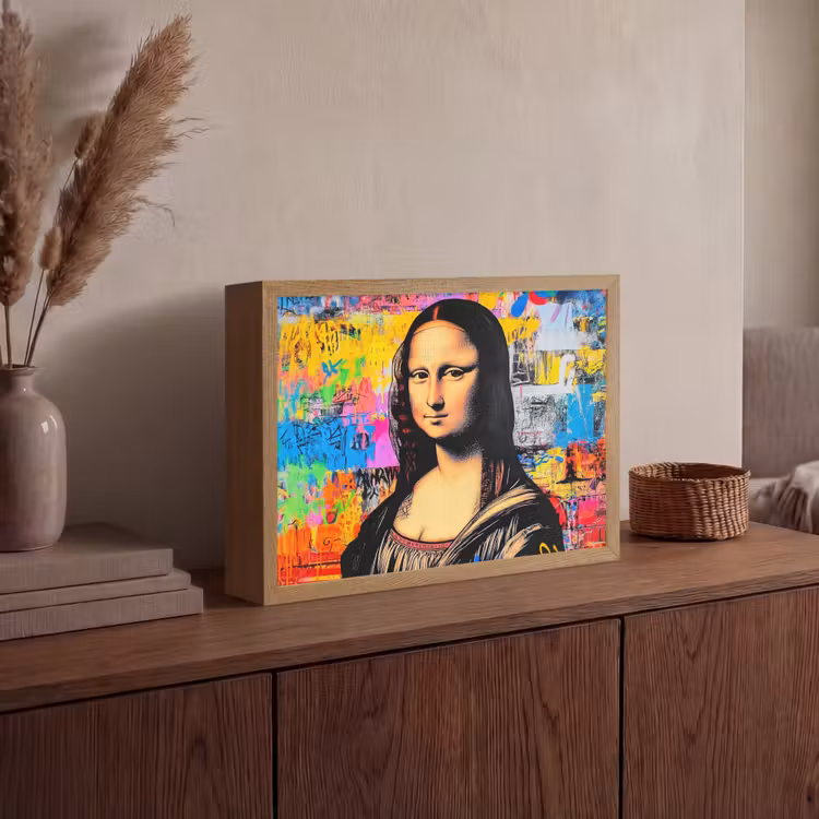 Graffiti - Neon - Mona Lisa - Kunst - Da Vinci Light Box met batterij (Wandlamp) middel -sfeer2