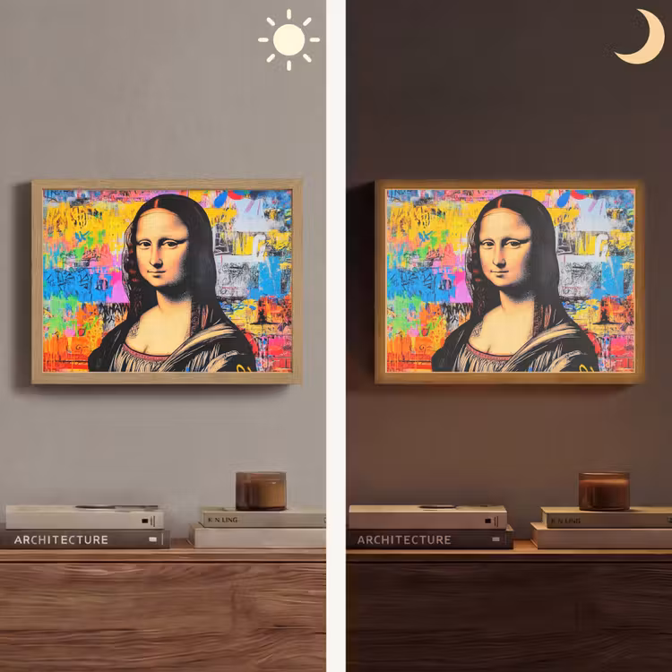 Graffiti - Neon - Mona Lisa - Kunst - Da Vinci Light Box met batterij (Wandlamp) middel -sfeer3