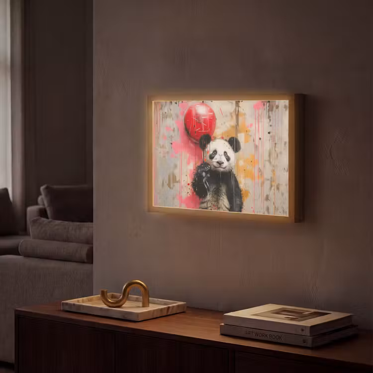 Graffiti - Panda - Ballon - Street art - Dier Light Box met batterij (Wandlamp) middel -sfeer1
